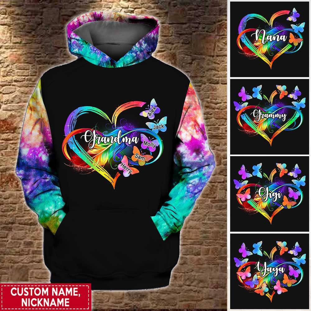 Customized Grandma Grandkids Infinity Love Family Gift Heart Butterflies Rainbow Hoodie