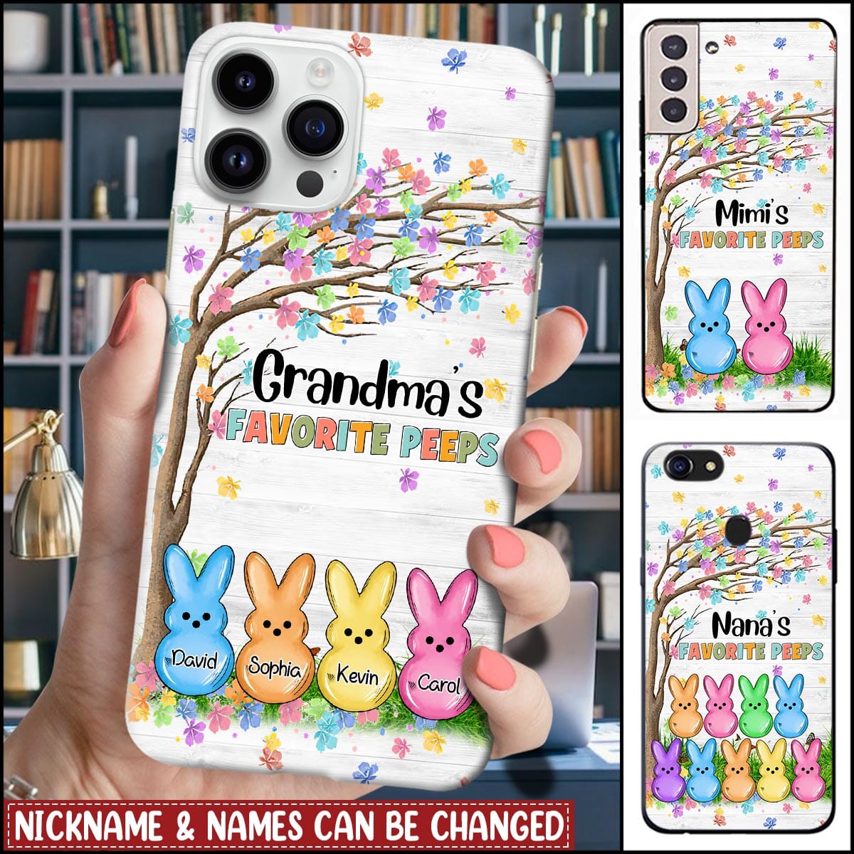 Cute Little Peeps Grandkids Easter Day Personalized Phone case Gift for Grandmas Mom Aunties HTN06MAR23XT1