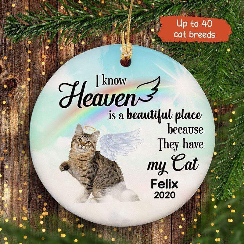 Heaven Is A Beautiful Place Personalized Cat Decorative Memorial Ornament