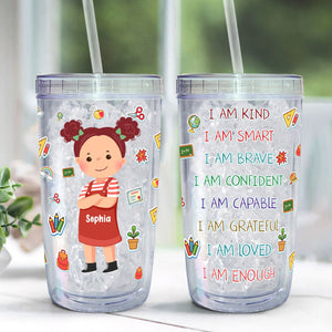 I Am Grateful I Am Enough - Personalized Acrylic Insulated Tumbler With Straw