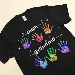 Mom Grandma Colorful Hand Print Personalized T-Shirt Perfect Gift for Mother's Day