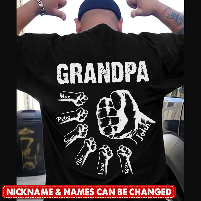 Grandpa Daddy Papa Hands Print Personalized T-shirt
