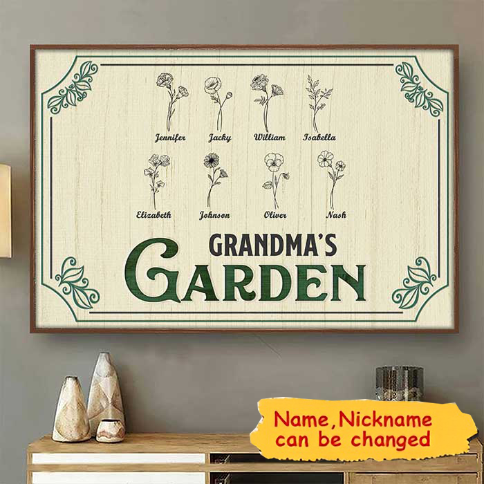 Nana's Lovely Flowers Family Personalized Poster Gift For Mom, Grandma