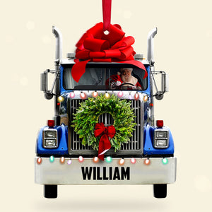 Personalized Christmas Truck Ornament, Santa Claus Inside, Christmas Tree Decor