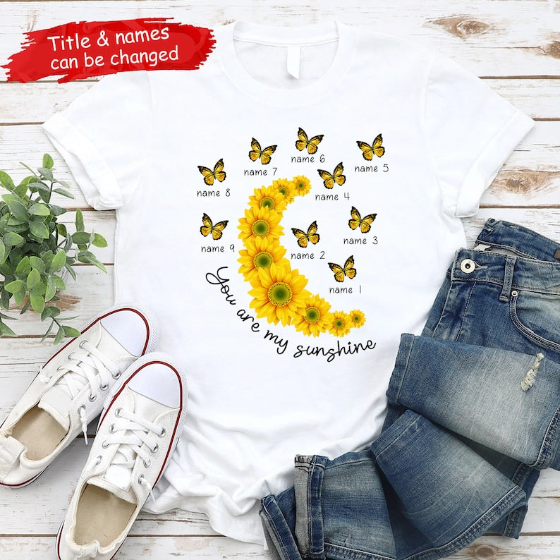 Personalized Grandchildren Grandma/Mom Butterfly Sunflowers Shirt