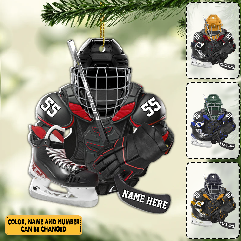 Personalized Hockey Equipment Christmas 2 Sided Shape Acrylic Ornament Gift for Hockey Lover Hockey Players