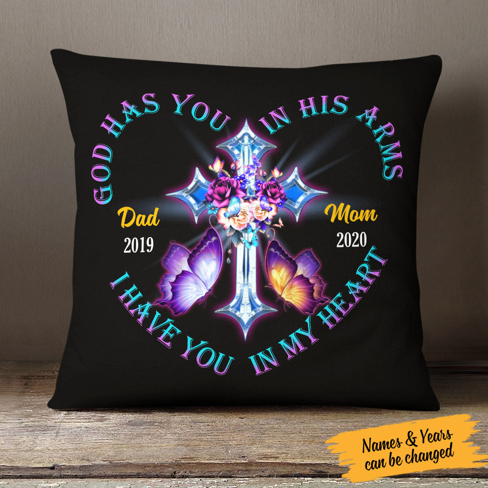 God Has You In His Arms I Have You In My Heart Personalized Cross Pillow