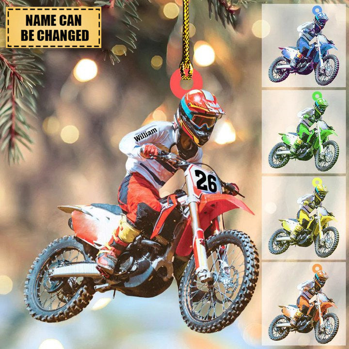 Personalized Motocross Biker Christmas Ornament Custom Name and Number Acrylic Ornament