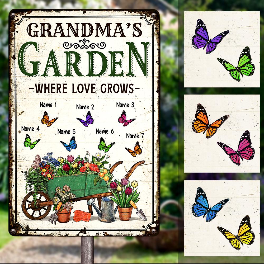 Personalized Mom Grandma Butterflies Garden Metal Sign