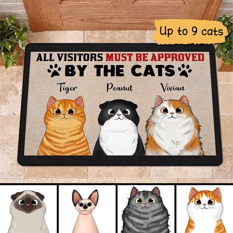 Visitors Must Be Approved By Fluffy Cats Personalized Doormat