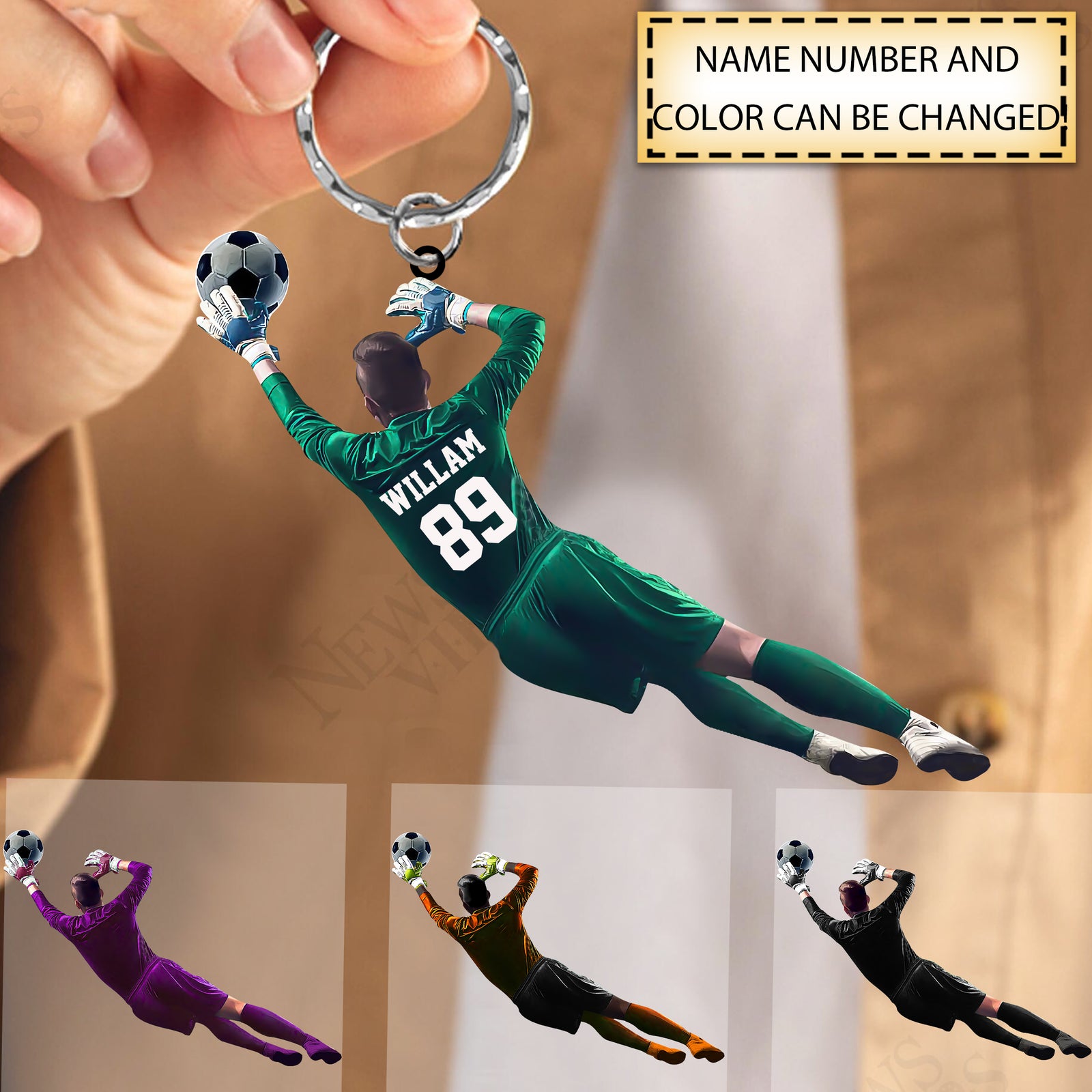 Personalized Soccer Player Goalkkeper Acrylic Shaped Keychain