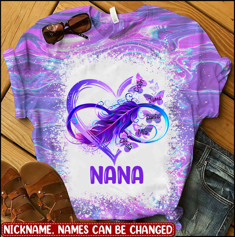 Grandma Grandkids Infinity Butterfly Love Family Gift Heart Rainbow Personalized 3D Tshirt