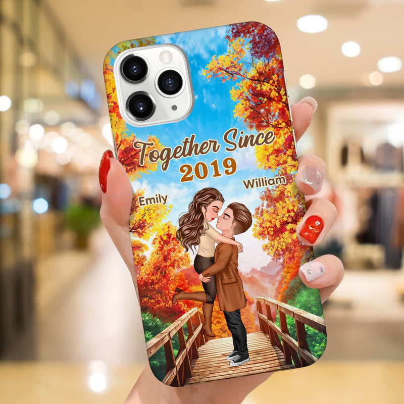 Fall Season Couple Kissing & Hugging On Bridge, You & Me We Got This Personalized Phone Case