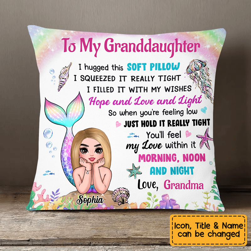 Personalized Granddaughter Daughter Mermaid Hug This Pillow