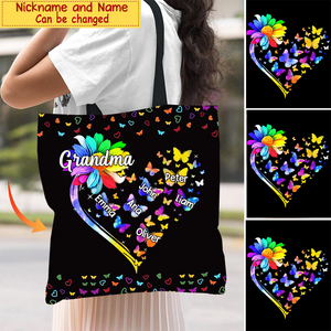 Colorful Sunflower Grandma Mom Butterflies Personalized Tote Bag