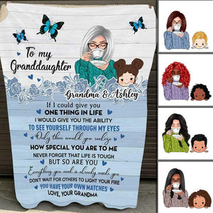 To My Granddaughter Grandson Blue Butterflies Gift For Grandchildren Personalized Fleece Blanket