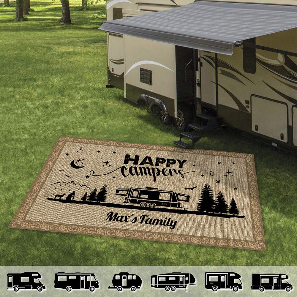 Happy Campers Camping Personalized Patio Rug Patio Mat - newsvips