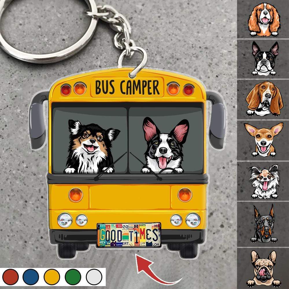 Bus Camper Dog Camping Personalized Flat Acrylic Keychain