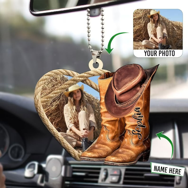 Custom Photo Western Cowboy Cowgirl Boots Hat Personalized Flat Acrylic Ornament