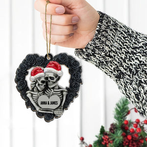 Skeleton Couple Custom Name Black Rose Heart Personalized Christmas Ornament