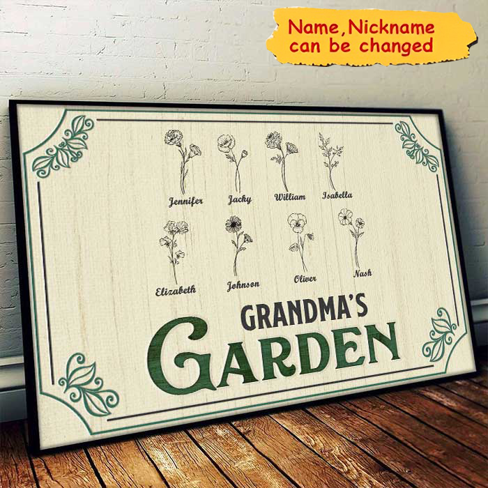 Nana's Lovely Flowers Family Personalized Poster Gift For Mom, Grandma
