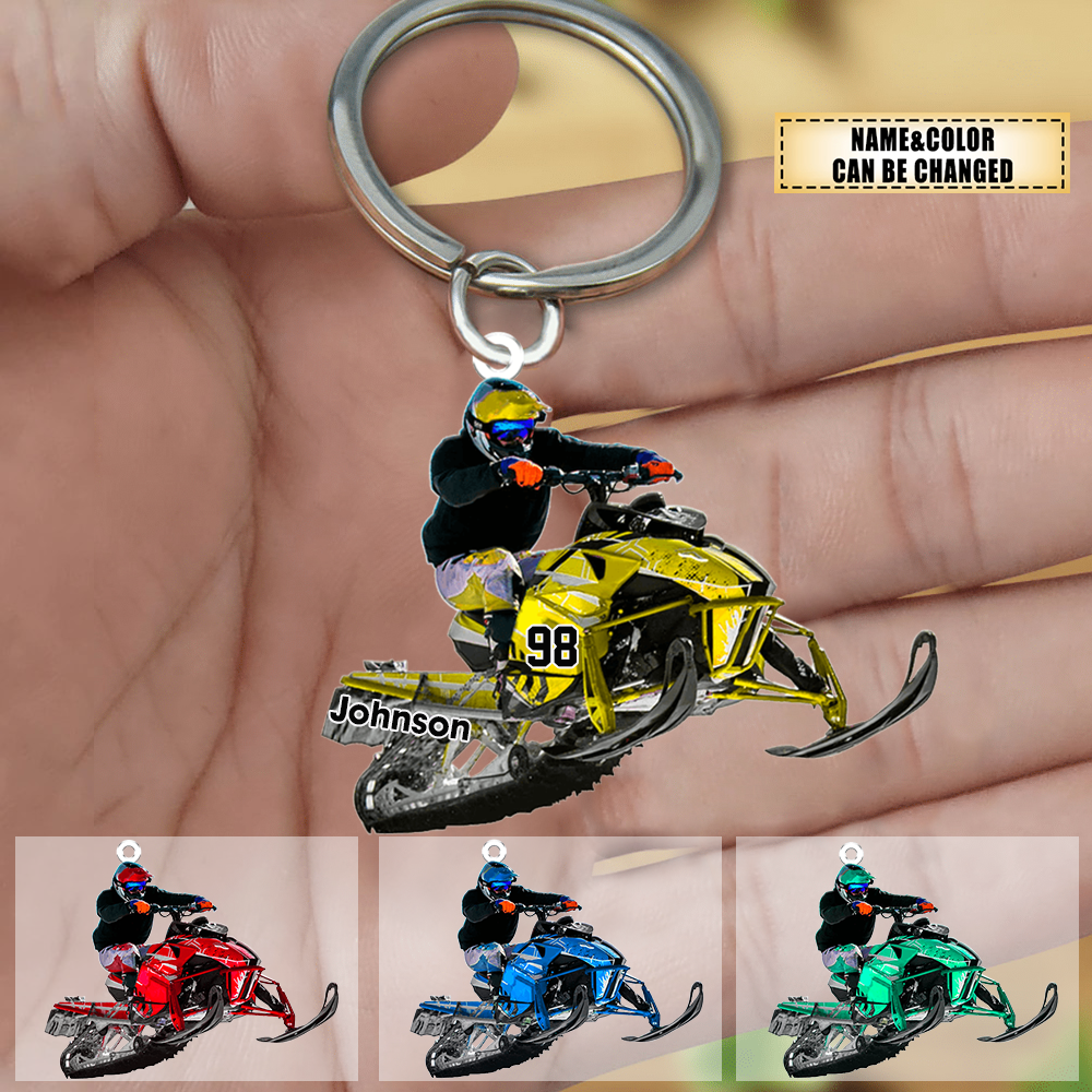 Personalized Snowmobile Rider Acrylic Keychain