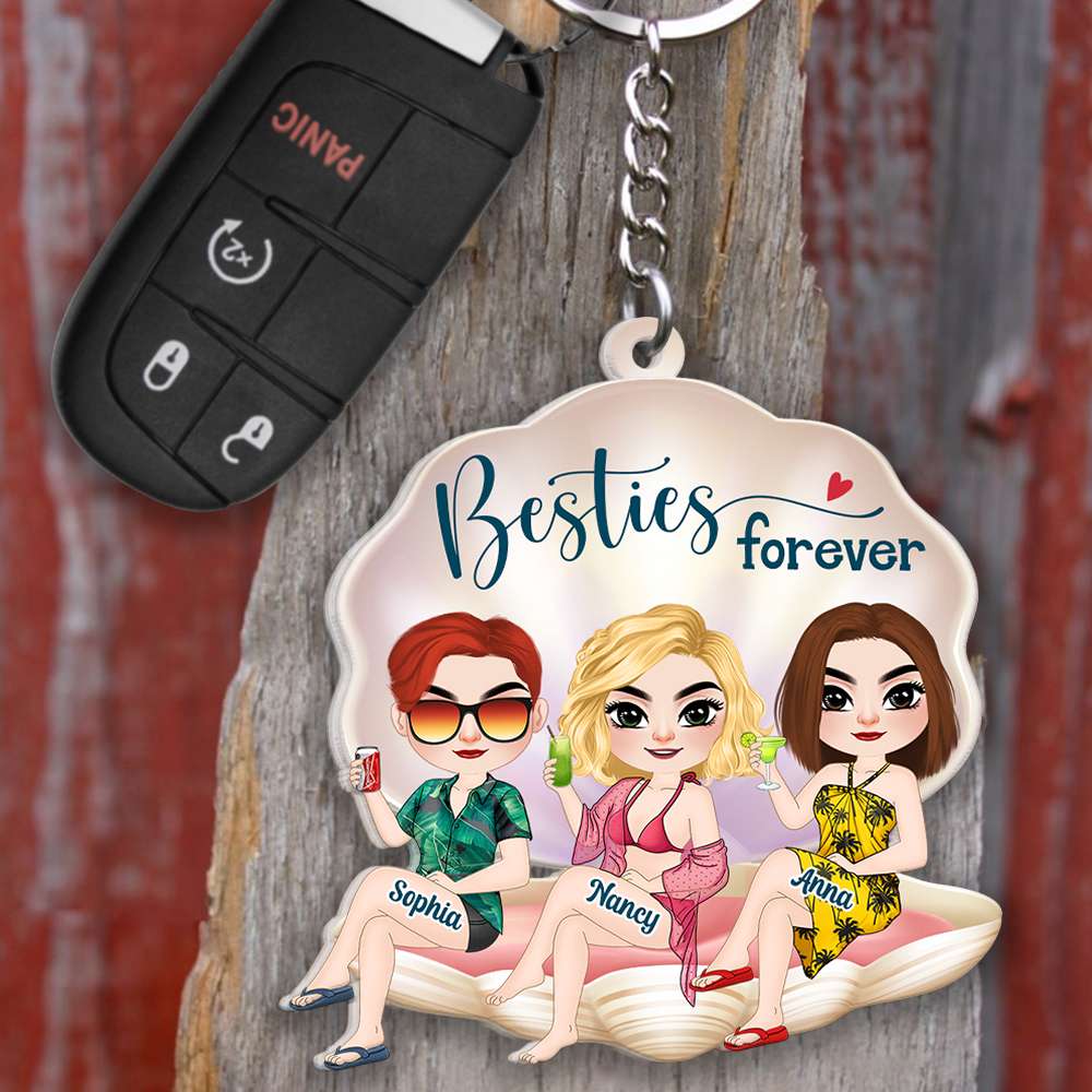 Besties Beach Girl Gift, Personalized Keychain Sisters Gift