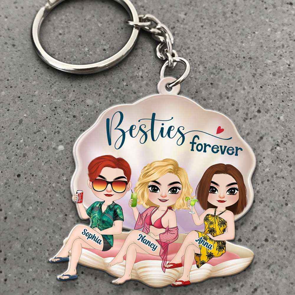 Besties Beach Girl Gift, Personalized Keychain Sisters Gift