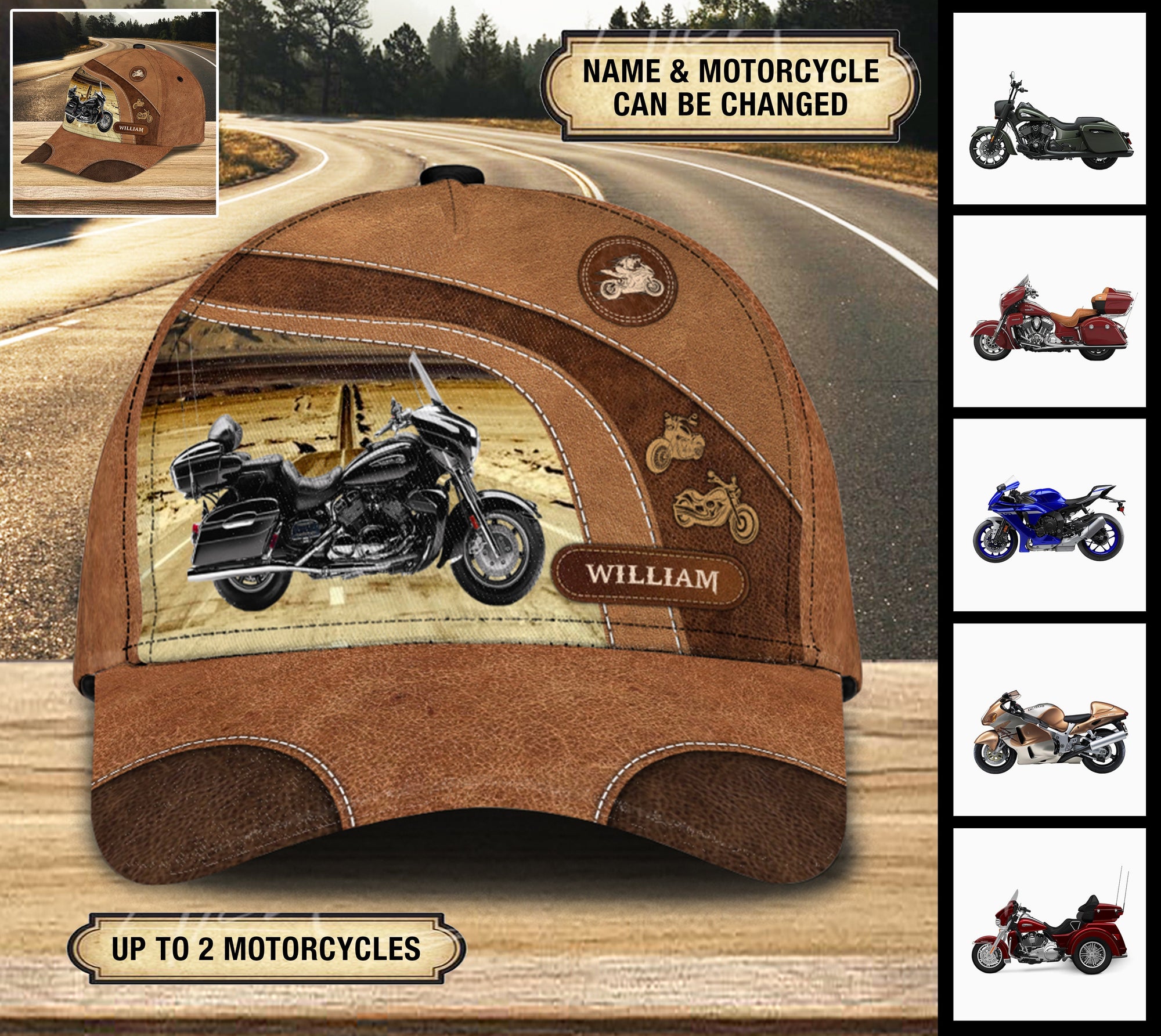 Motorcycle With Highway Background Personalized Classic Cap