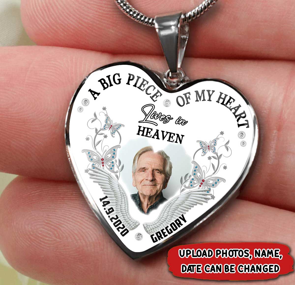 A Big Piece Of My Heart Lives In Heaven Custom Photo Heart Necklace
