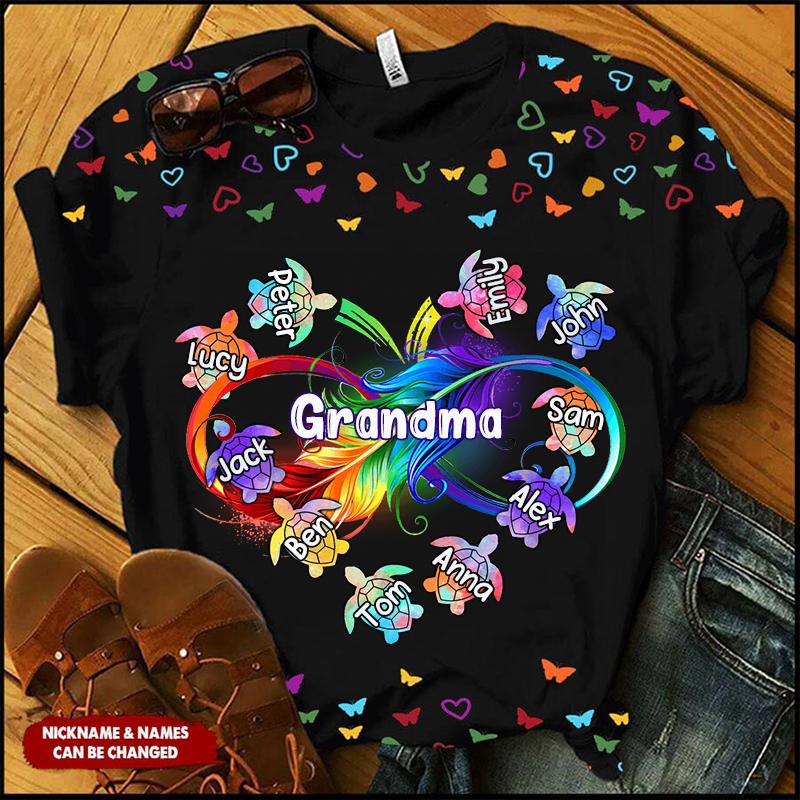 Personalized Turtle Grandma Grandkids Infinity Love Family Gift T-shirt