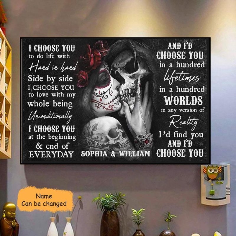 Sugar Skull I Choose You Personalized Poster For Couple