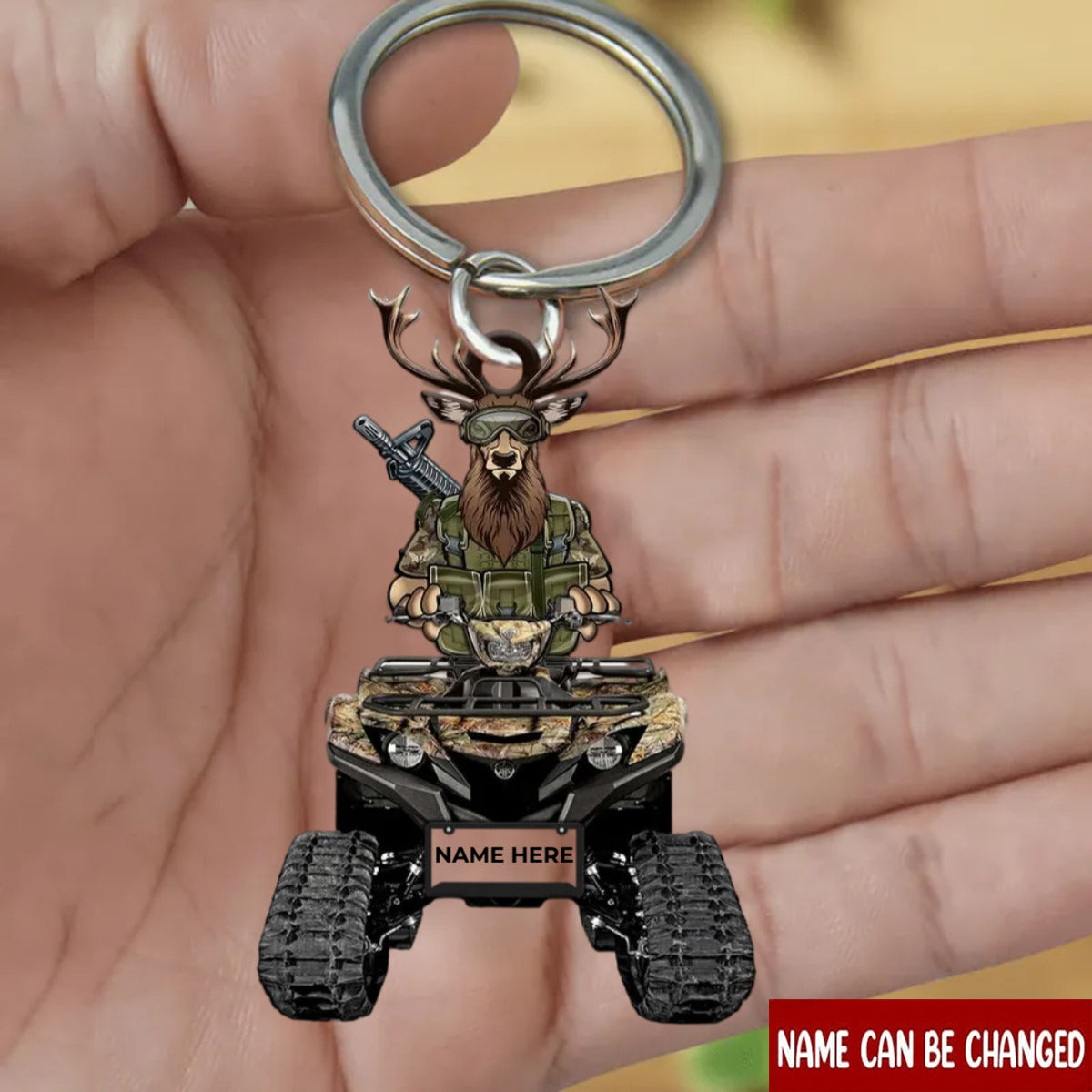 Hunting ATV Hunter Vehicle With Deer Personalized Flat Keychain Gift For Hunter