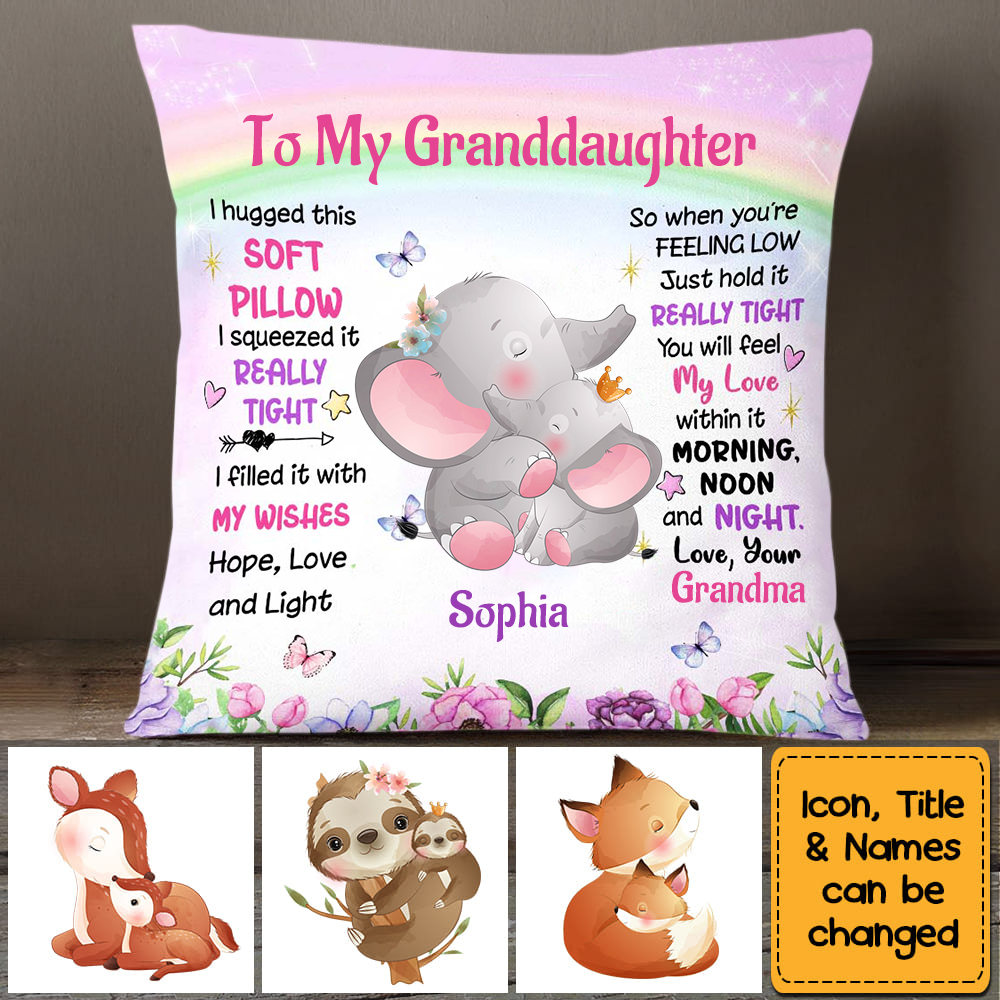 To Granddaughter From Grandma Animal Hug This Pillow